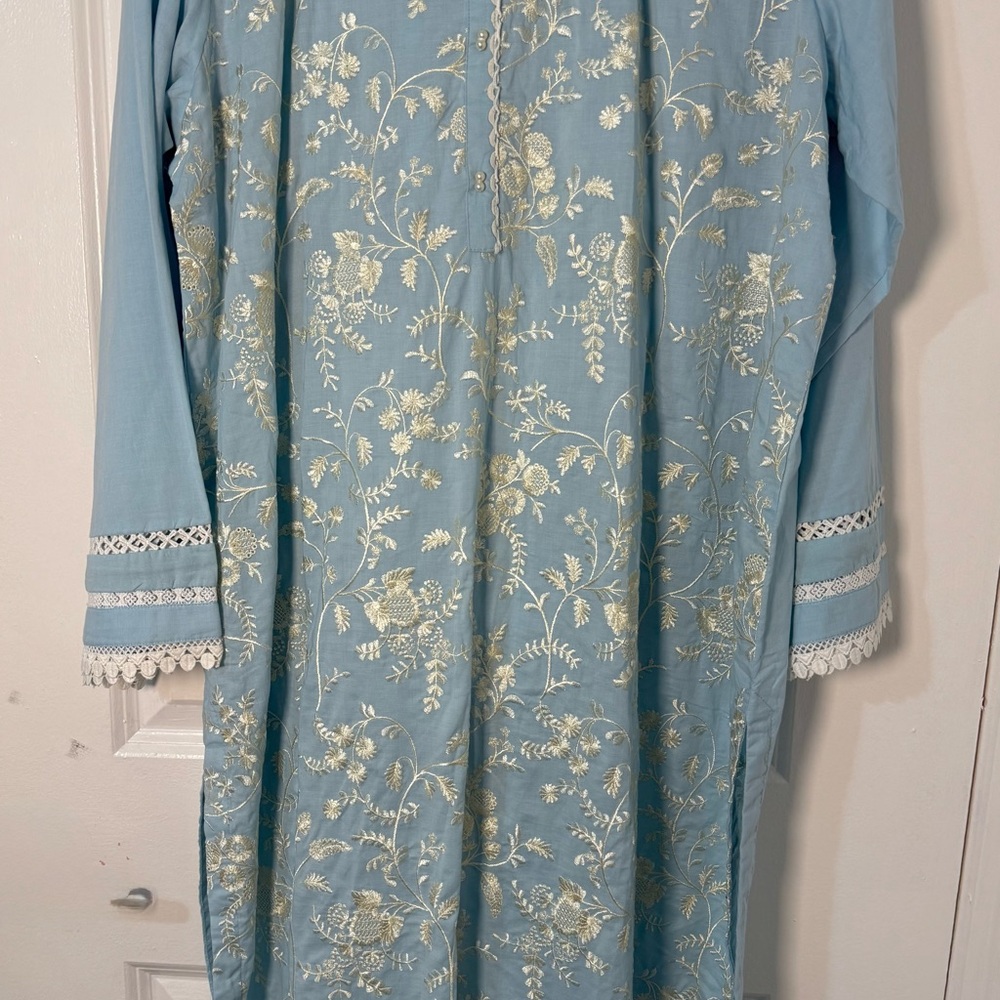 Blue Floral Embroidered Dress